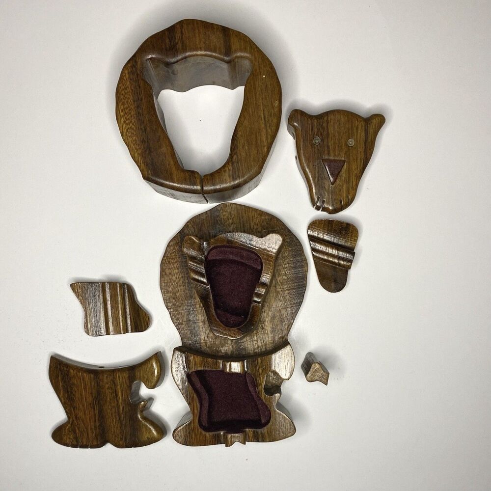 Wood Puzzle Trinket Lion & Cat Boxes - Picture 12 of 13